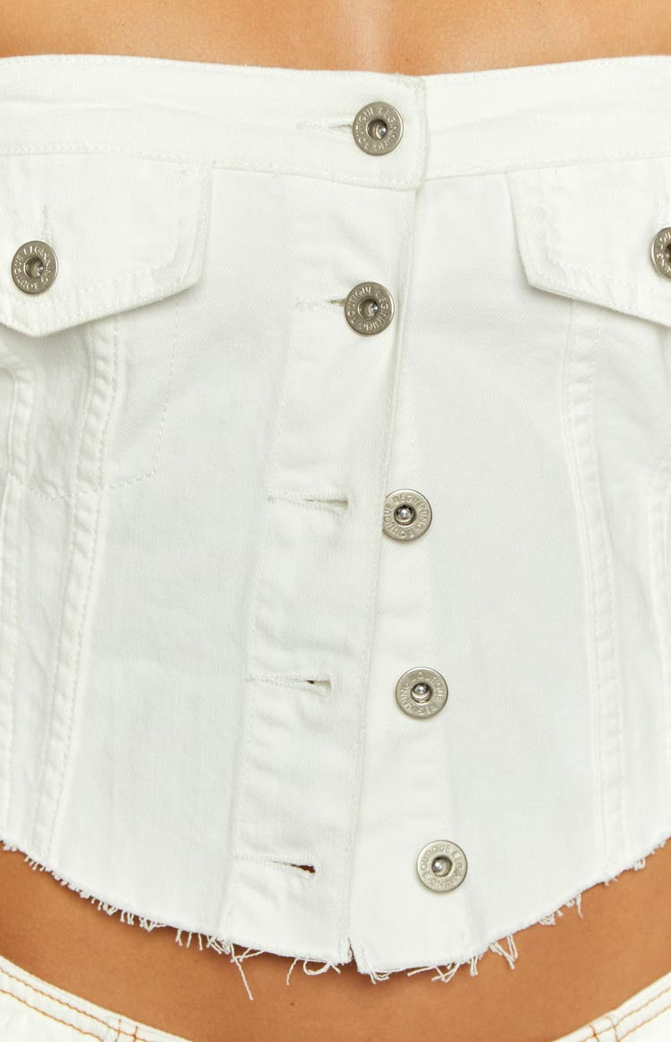 Wilma White Denim Button Top