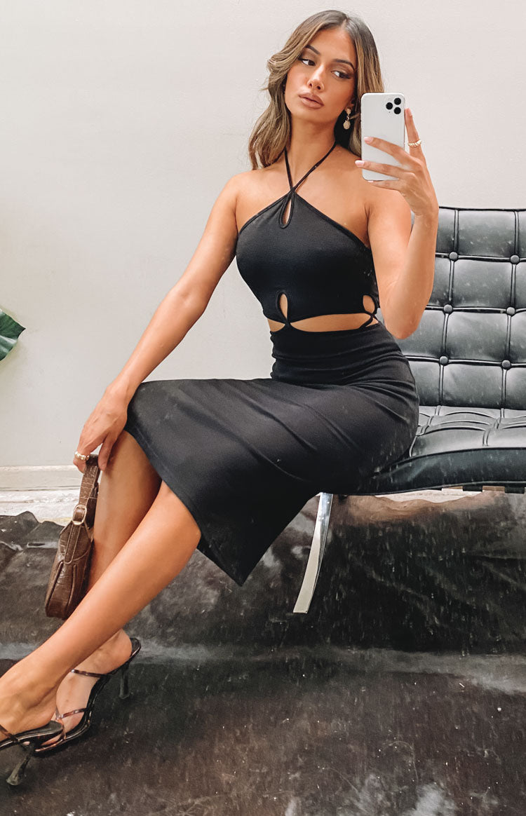 Quanah Cut Out Midi Dress Black