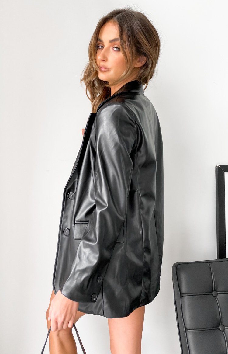 Zina PU Blazer Black