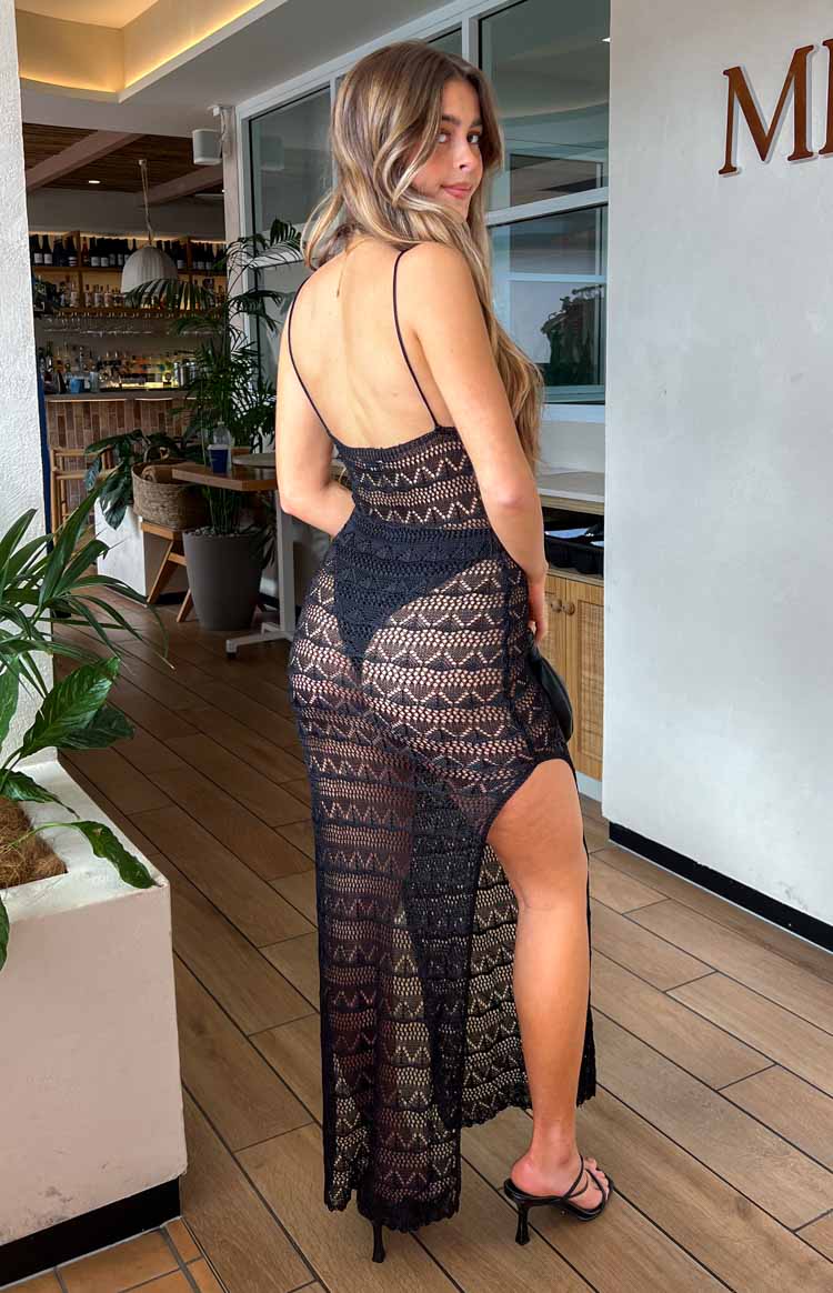 Lust Black Lace Crochet Maxi Dress