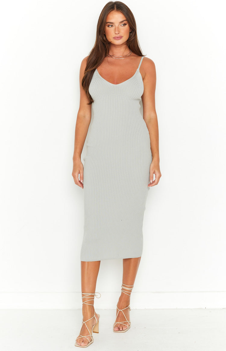 Codie Grey Rib Knit Midi Dress