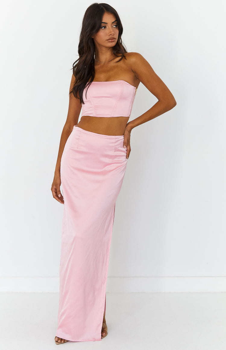 Mckenzie Pink Satin Maxi Skirt