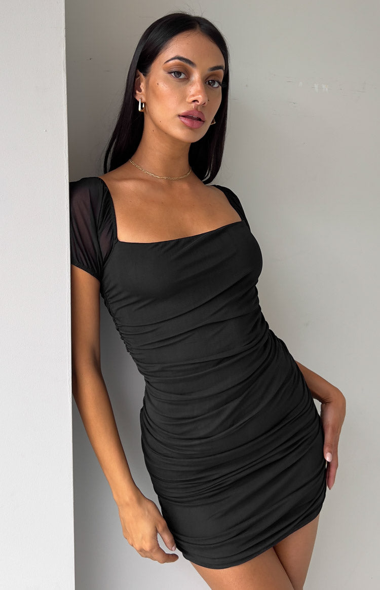 Siannise Black Mesh Mini Dress