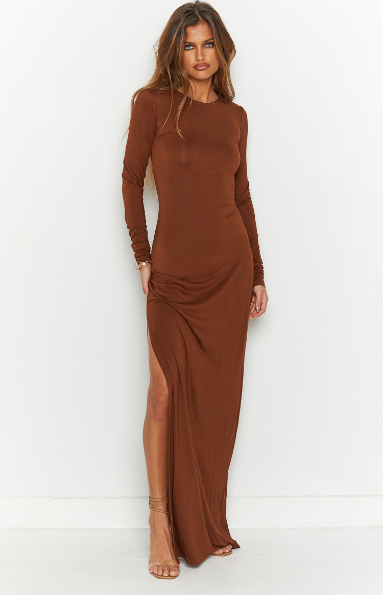 Toni Brown Long Sleeve Maxi Dress