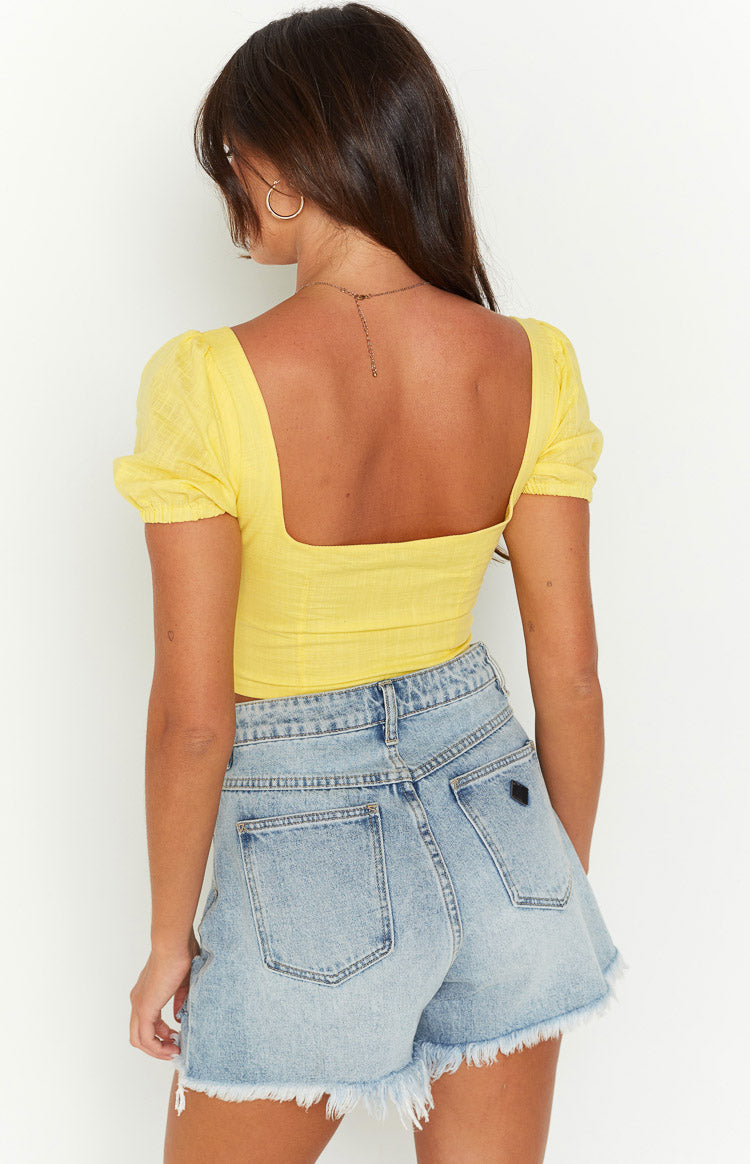 Gia Yellow Short Sleeve Crop Top
