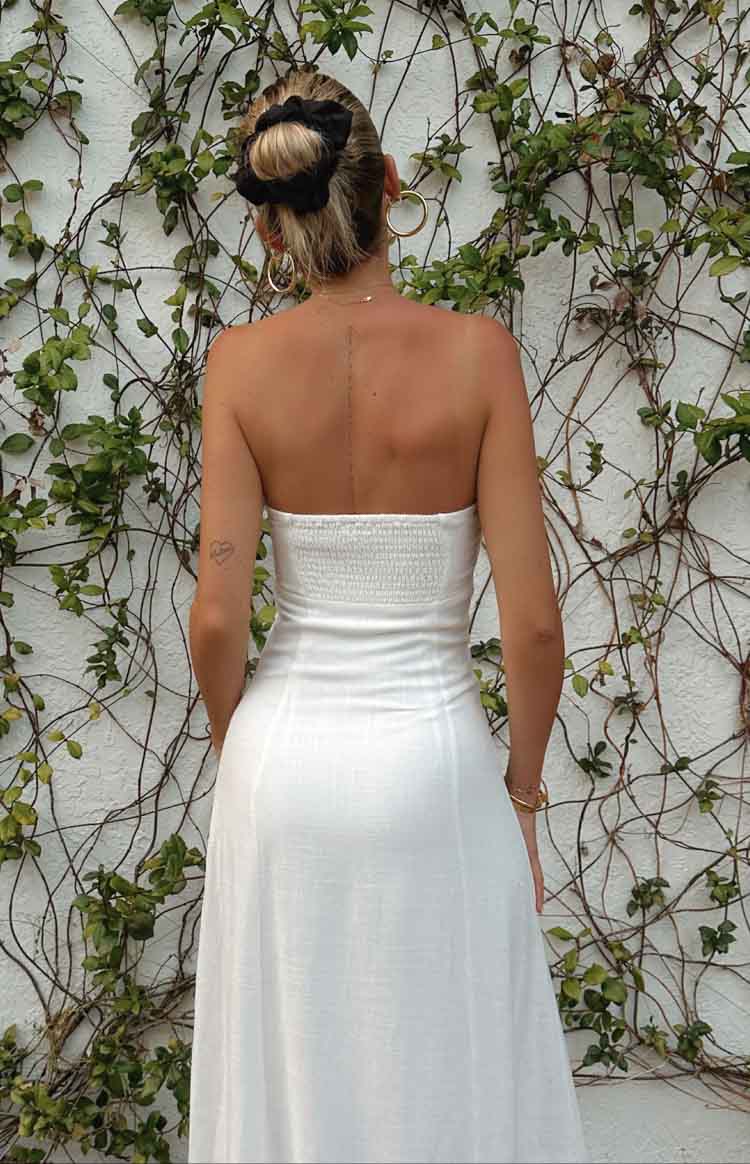 Vienna White Linen Blend Strapless Midi Dress