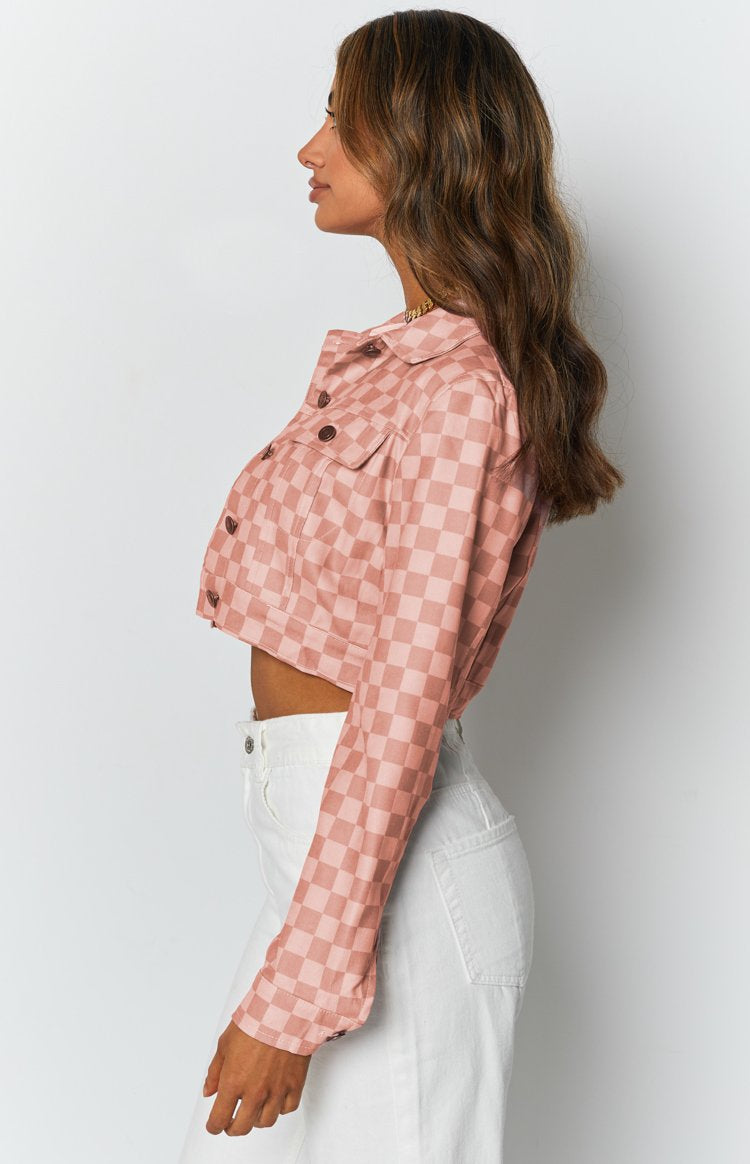Alternator Check Cropped Jacket Pink