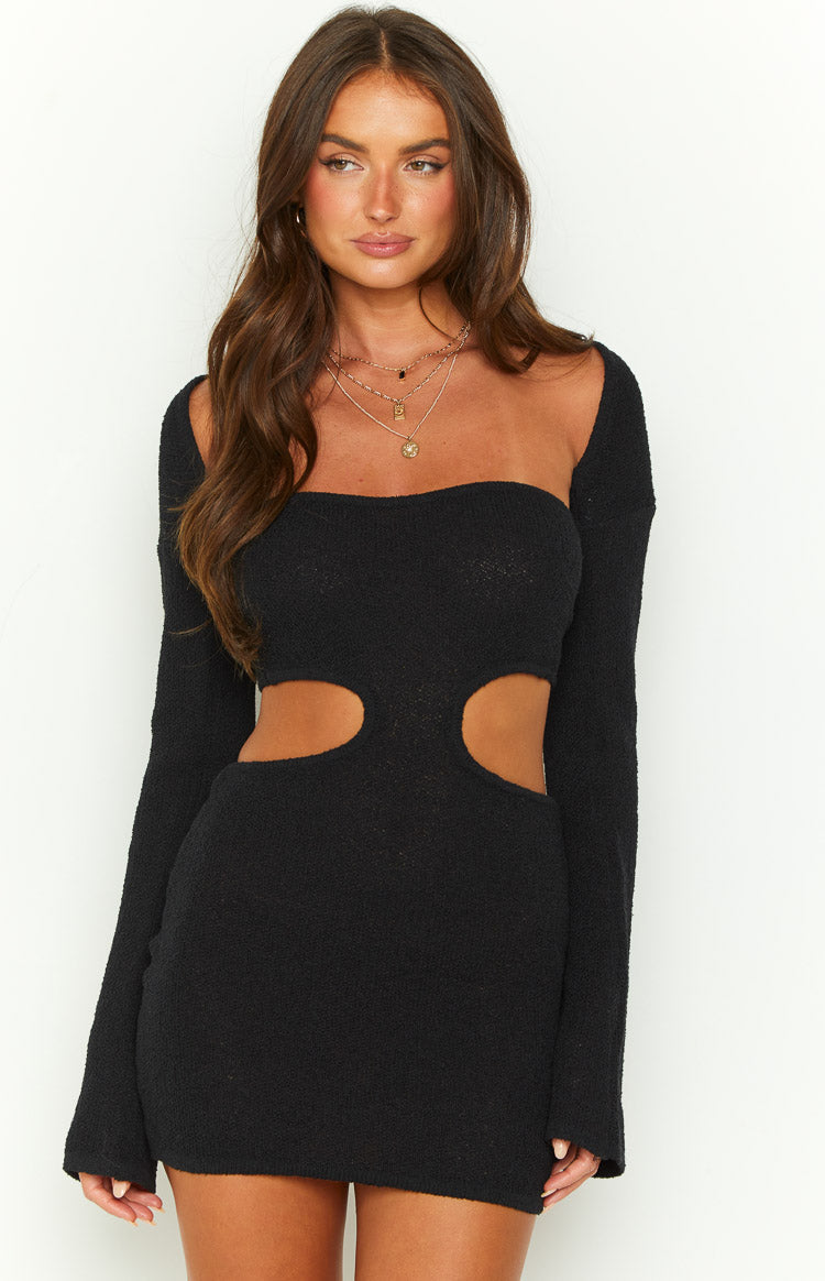 Franco Black Long Sleeve Knit Mini Dress
