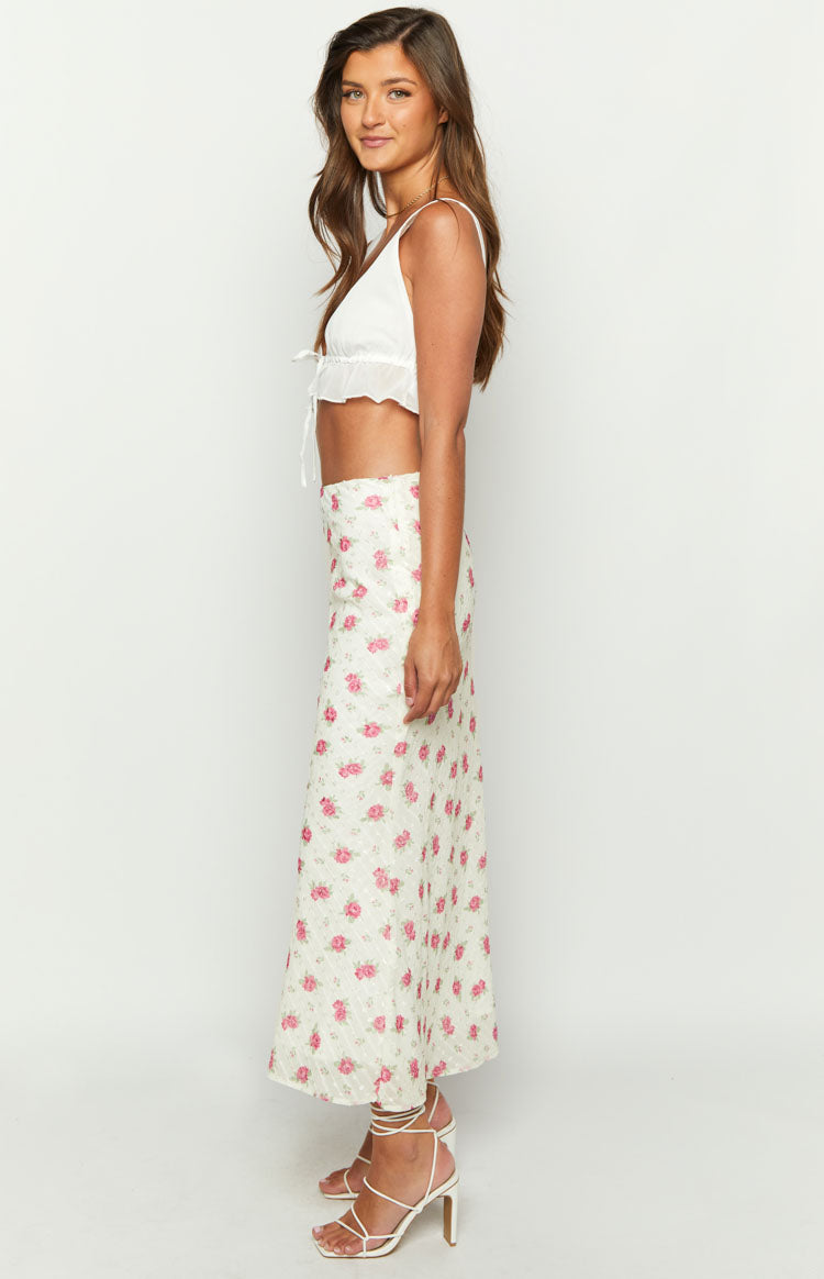 Esme White Floral Print Maxi Skirt