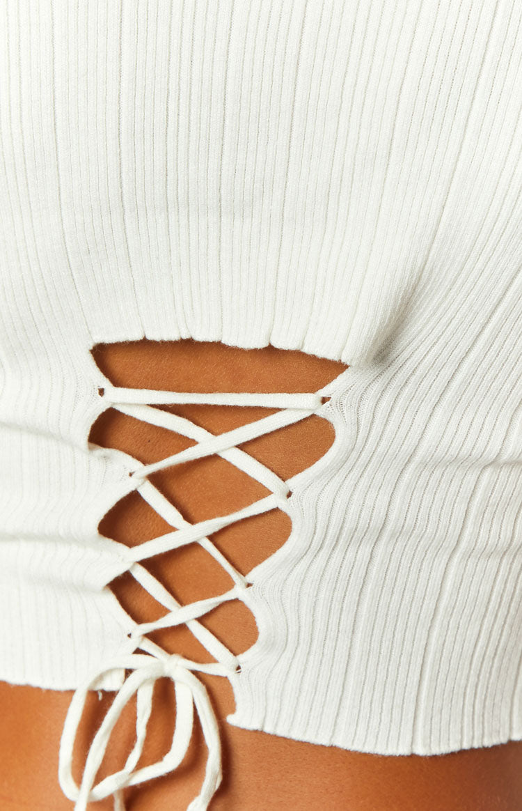 Lost Cream Tie Up Back Knit Top