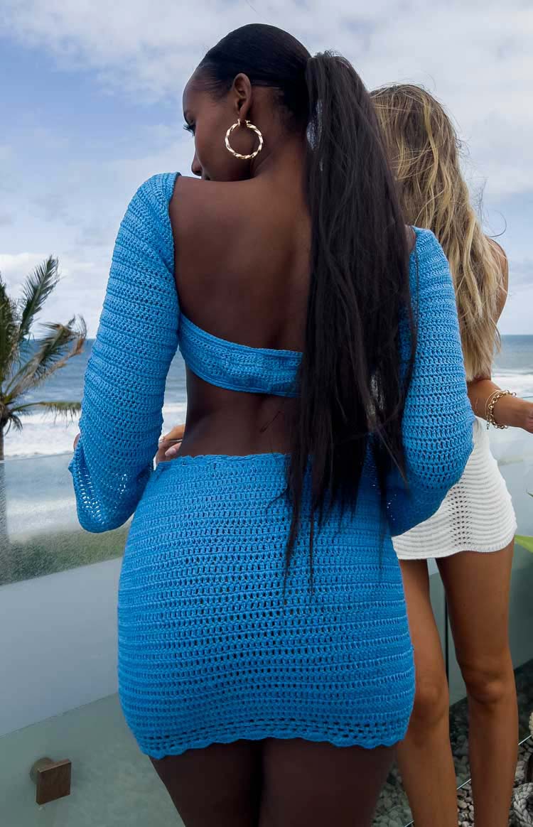 Olympia Blue Crochet Mini Skirt
