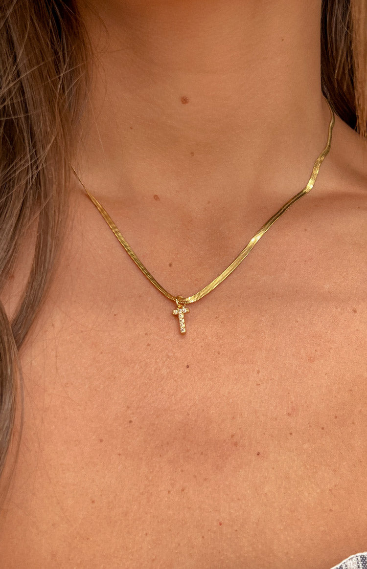 Camelia Gold Letter Snake Chain Necklace