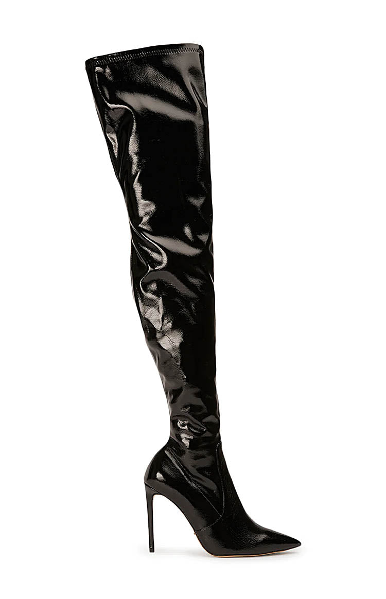 Tony Bianco Avah Black Crinkle Patent Knee High Boots