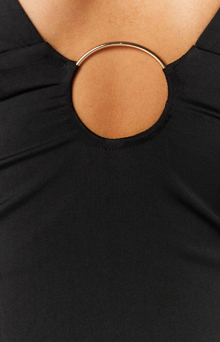 Shelby Black Satin Halter Midi Dress