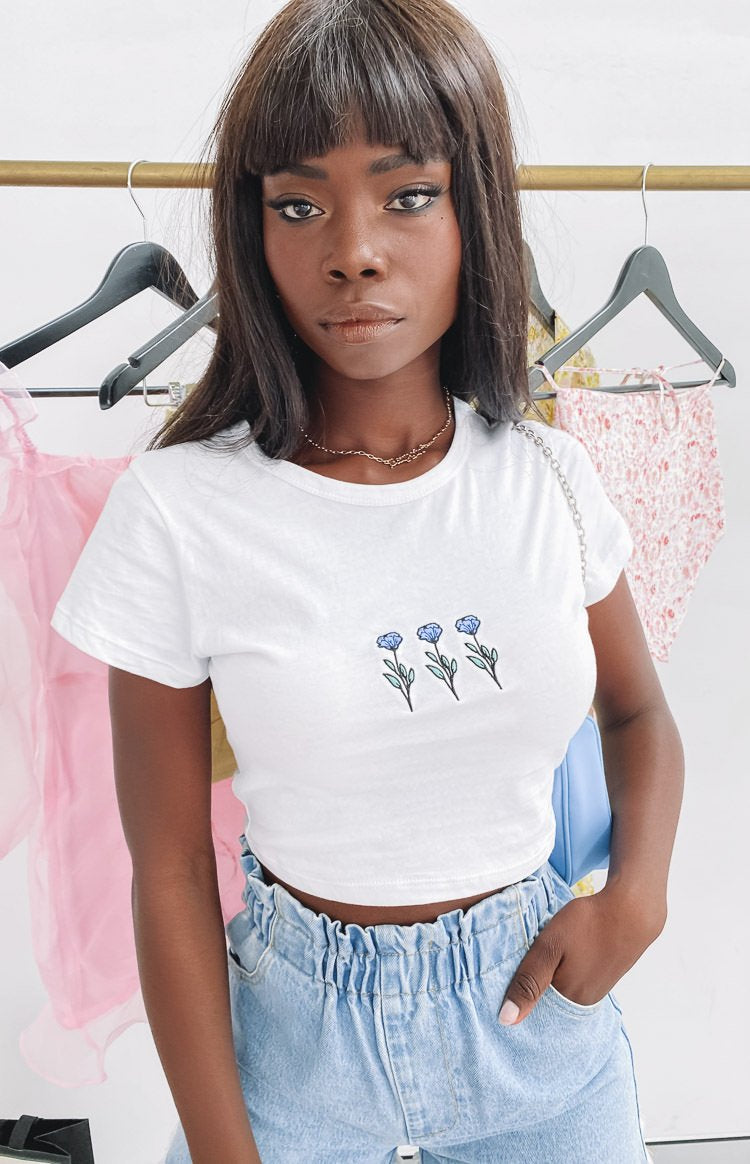 Three Flower Crop Tee White