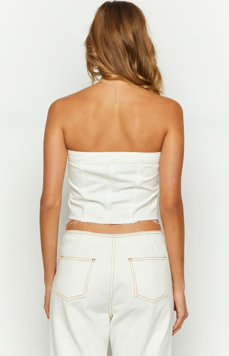 Wilma White Denim Button Top