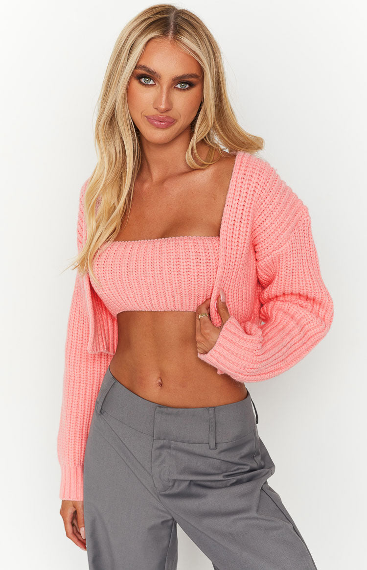 Debbie Pink Chunky Knit Cardigan