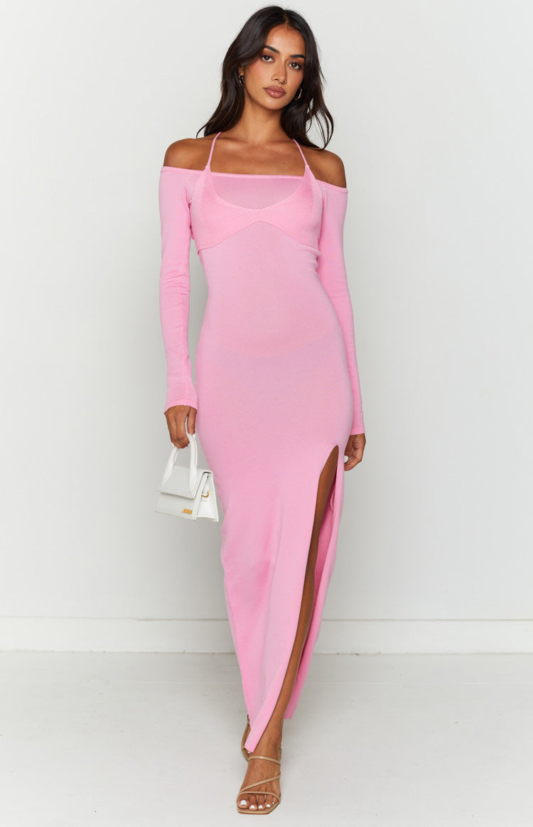 Good Days Pink Long Sleeve Knit Maxi Dress