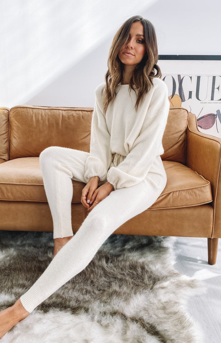 Home Girl Knit Track Pants Cream