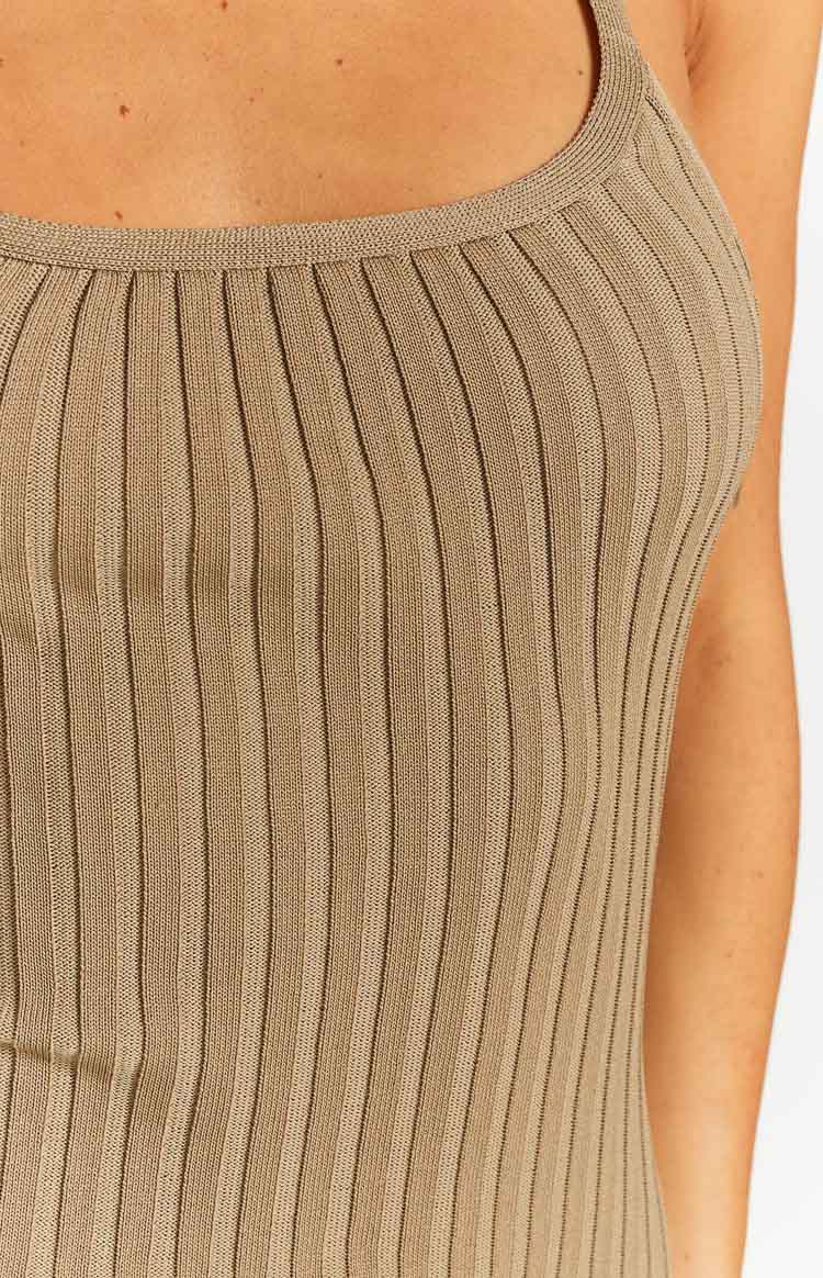 Ellis Khaki Rib Knit Midi Dress