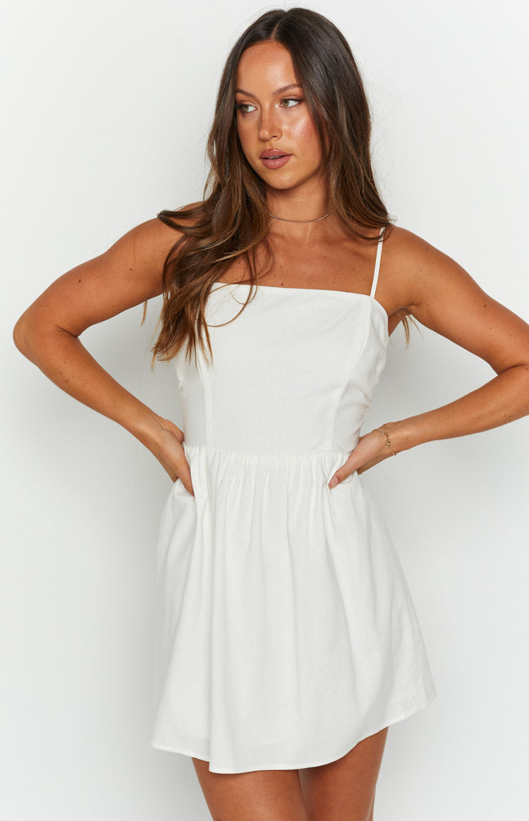 Augustine White Linen Blend Mini Dress
