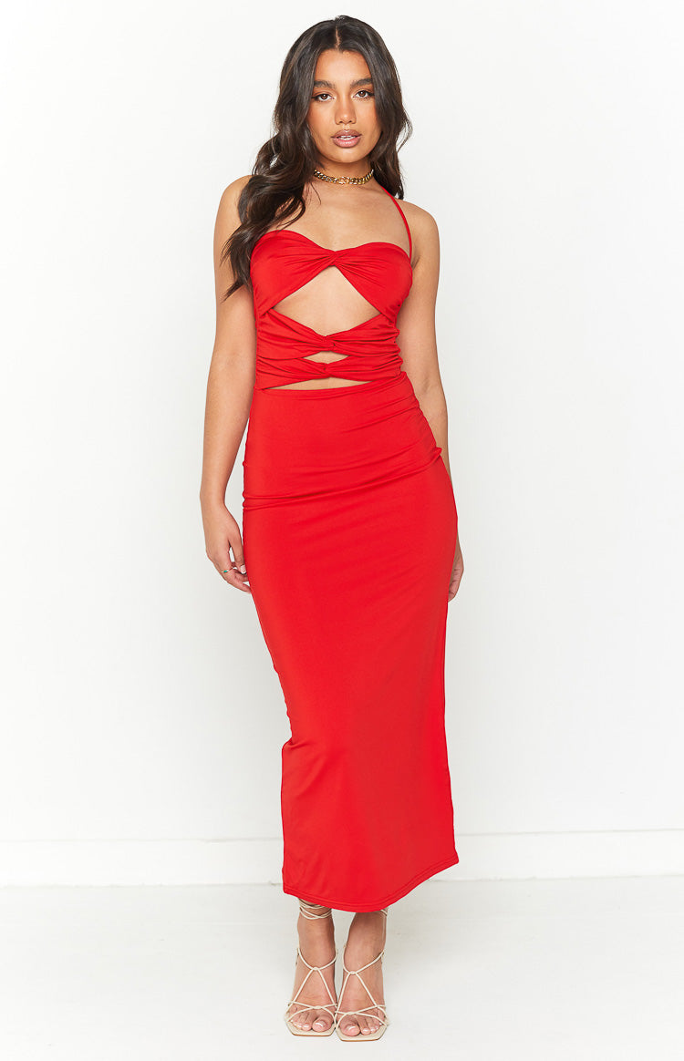 Harpur Red Cut Out Midi Dress