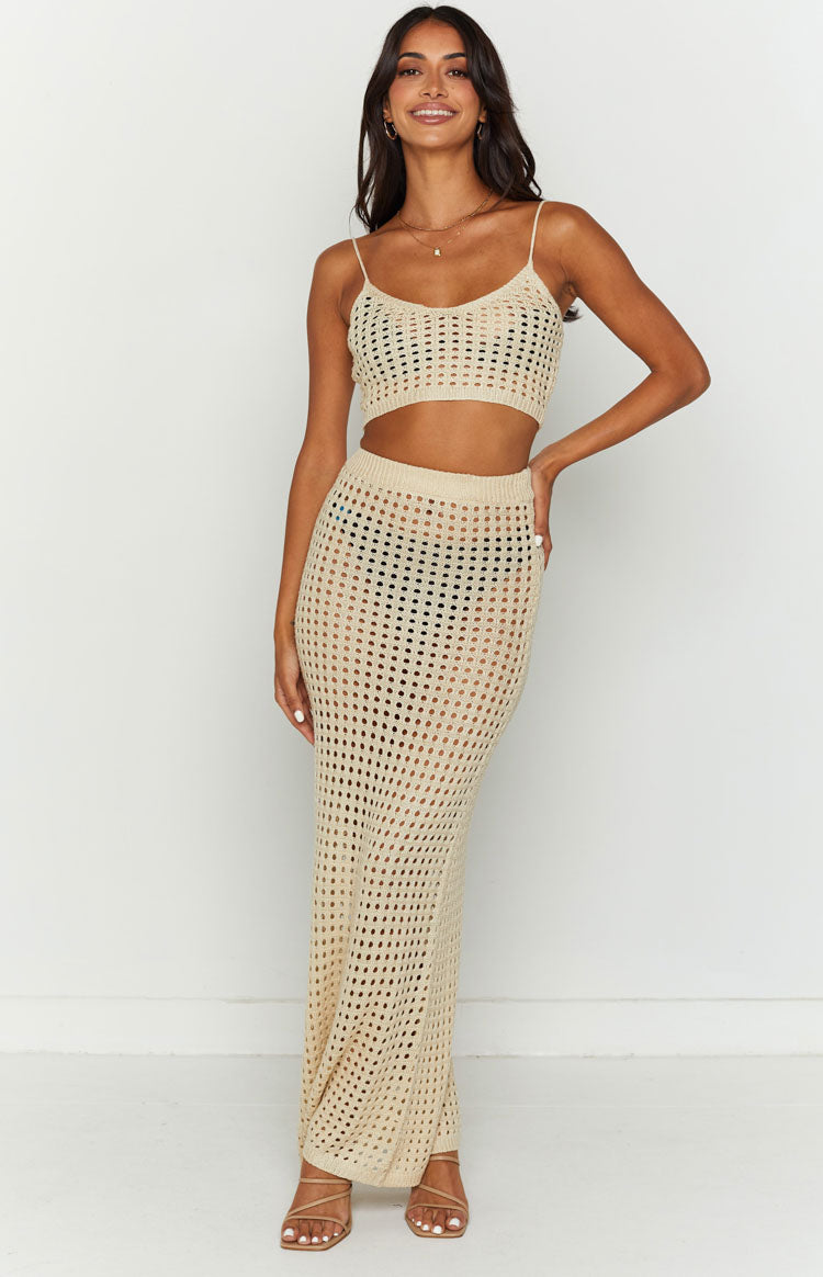Sonnie Beige Crochet Crop Top