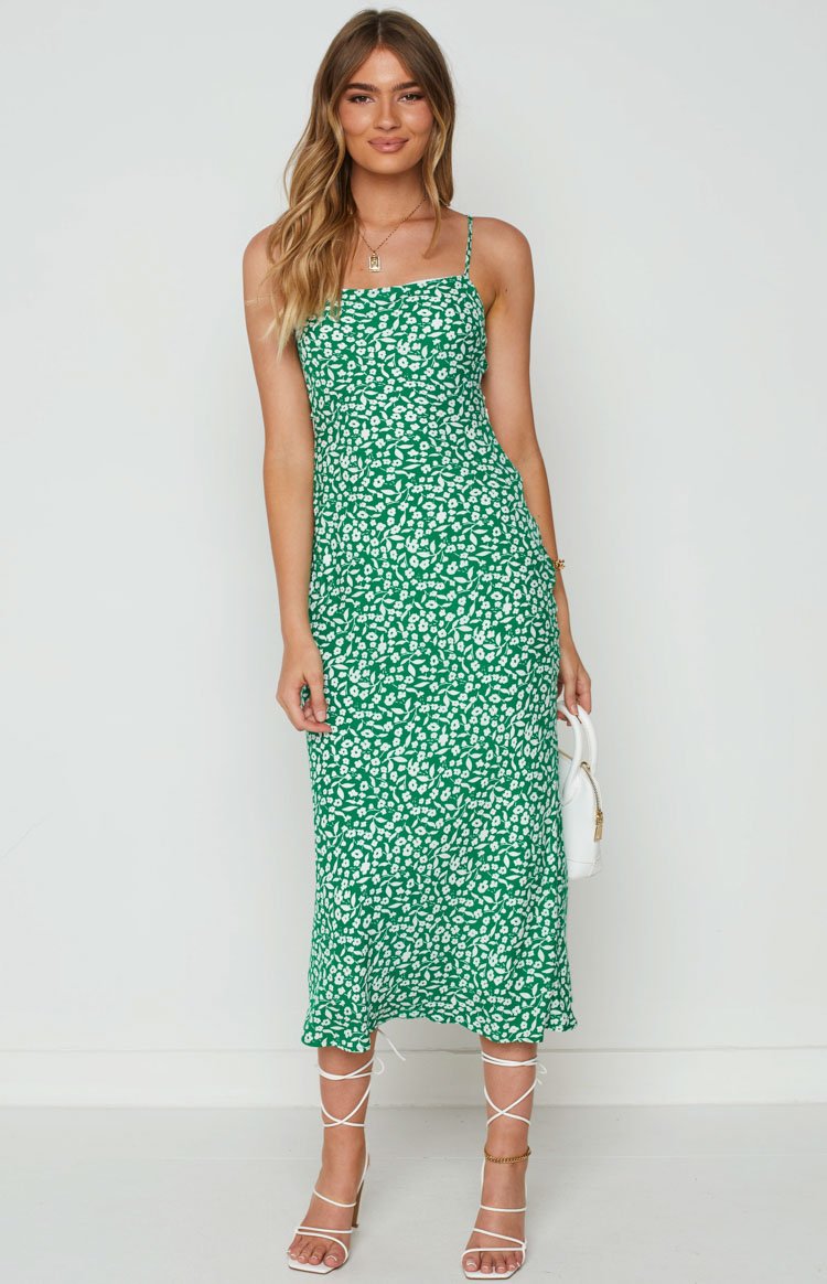 Delphine Green Floral Midi Dress