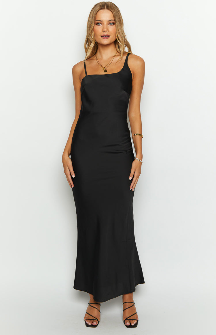 Sloan Black Satin Formal Maxi Dress