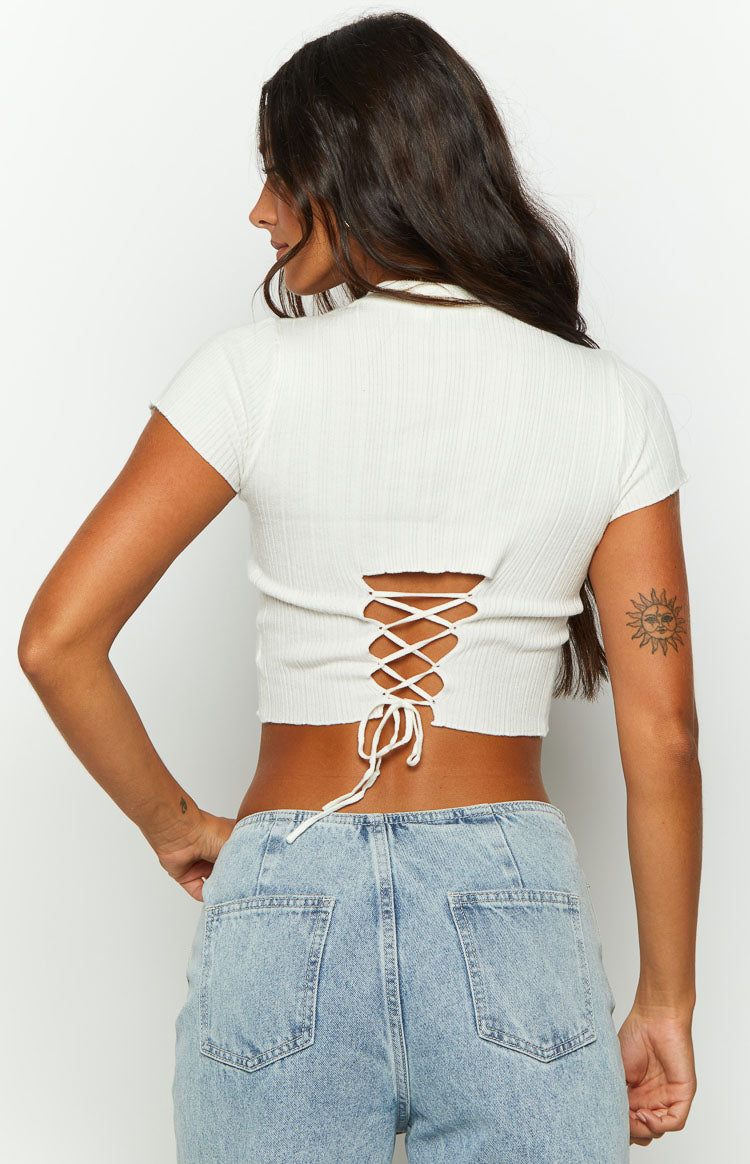 Lost Cream Tie Up Back Knit Top