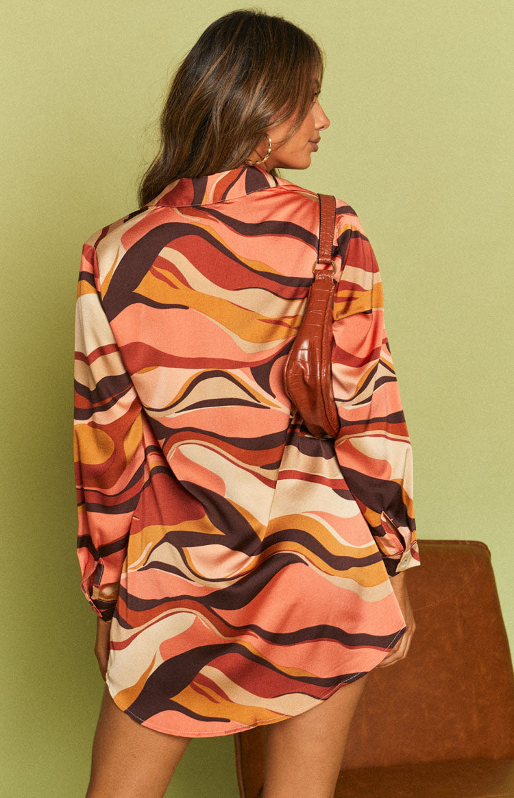 The Wavy Long Sleeve Shirt Dress Pink