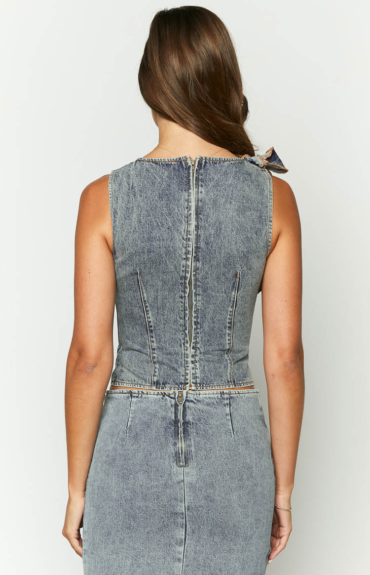 Lioness Rendezvous Faded Denim Top