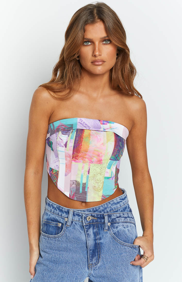 Lola Multi Print Strapless Corset Top