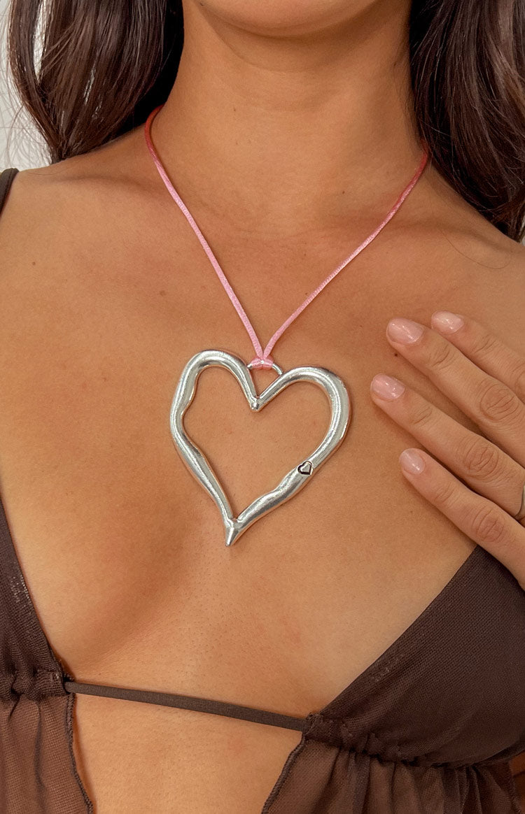 Jaylani Pink Silver Heart Pendant Necklace