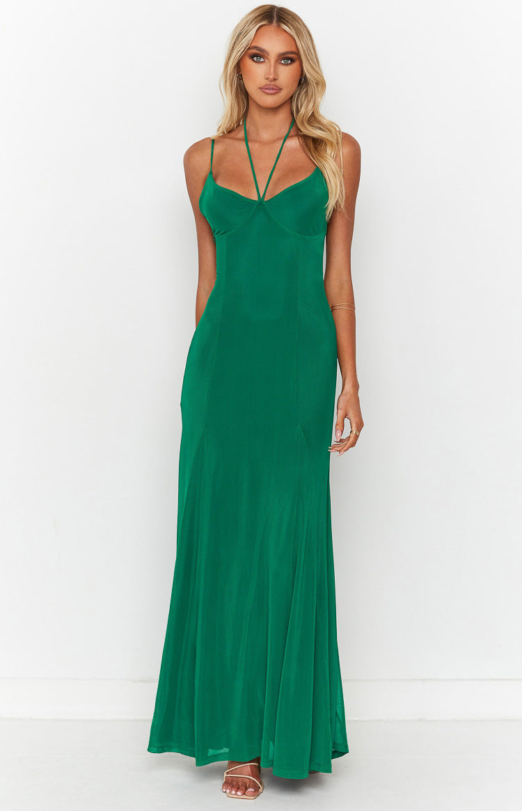 Allegra Green Mesh Formal Maxi Dress
