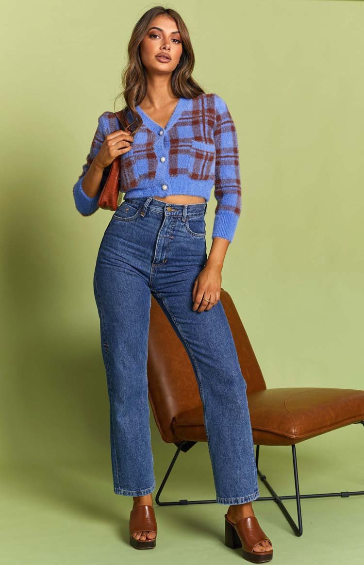 Hannah Checked Cardigan Blue