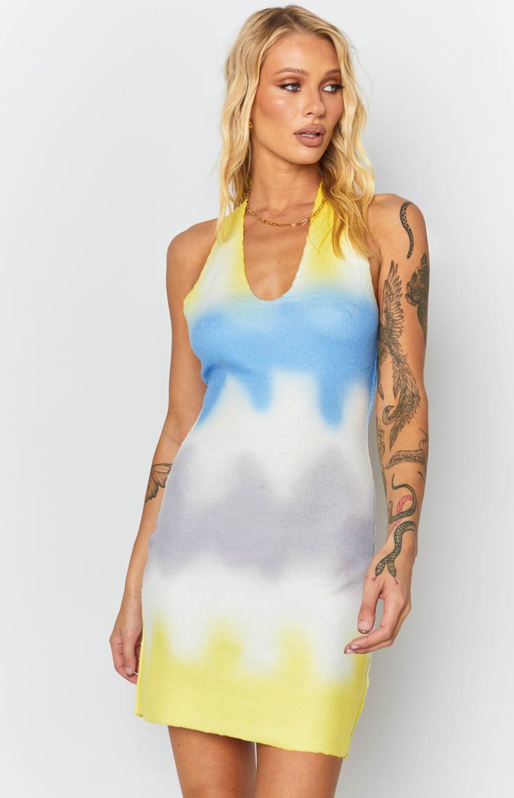 Graffiti Halter Mini Dress Yellow