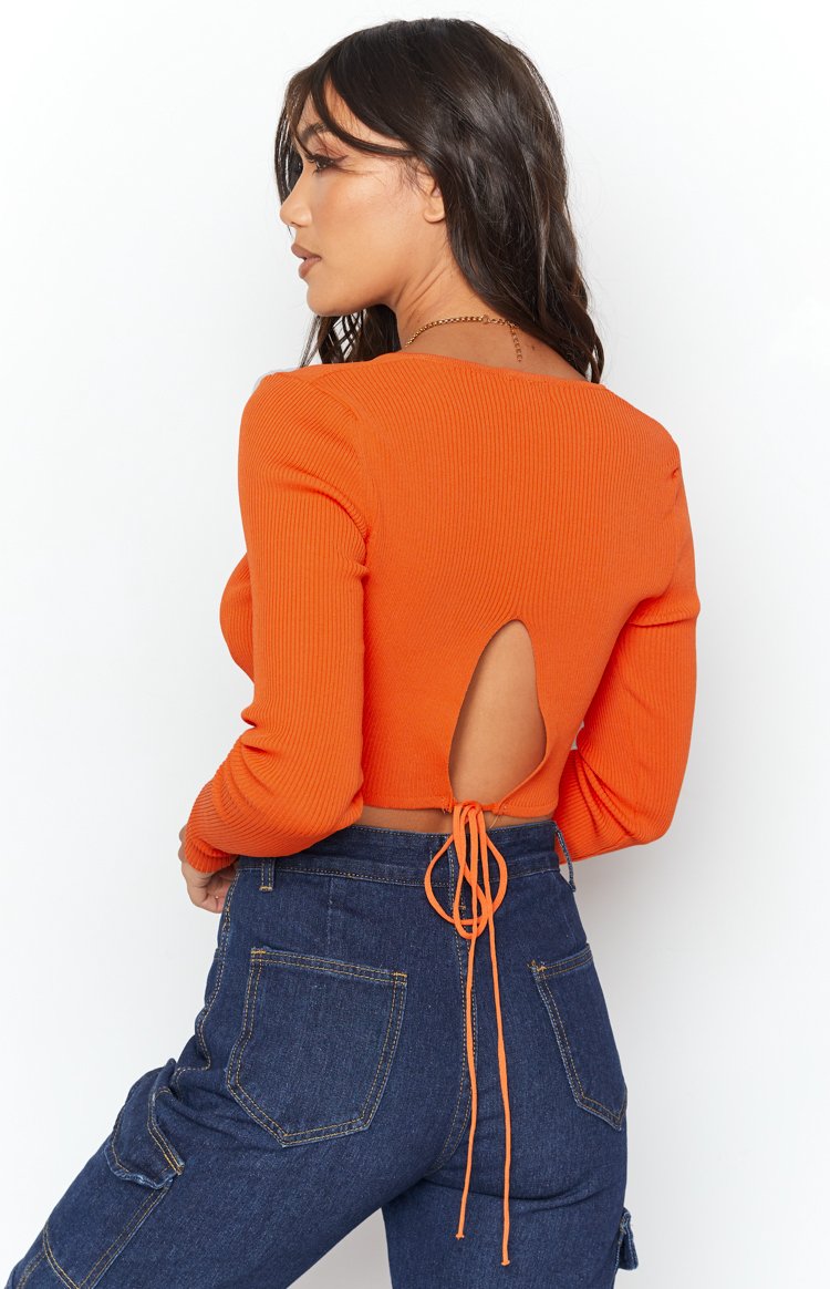 Vonne Long Sleeve Tie Up Top Orange