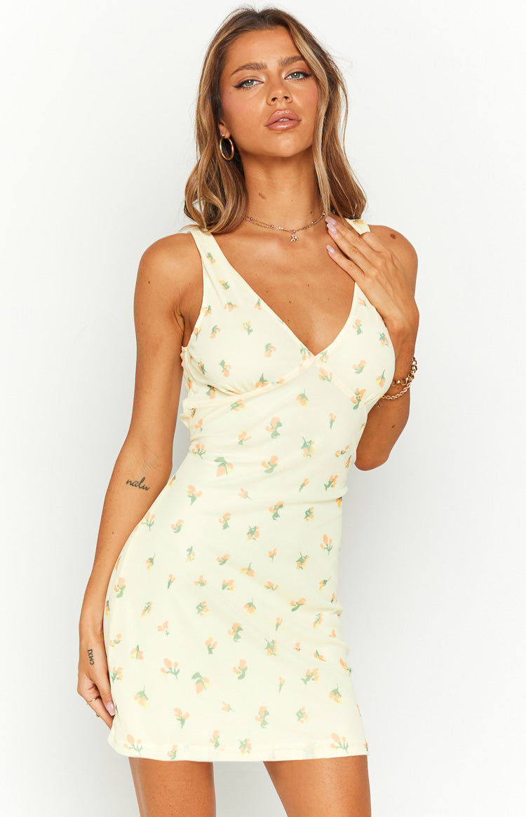 Laurie Yellow Floral Mesh Mini Dress