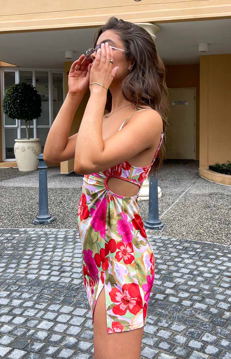 Jenna Pink Floral Cut Out Mini Dress
