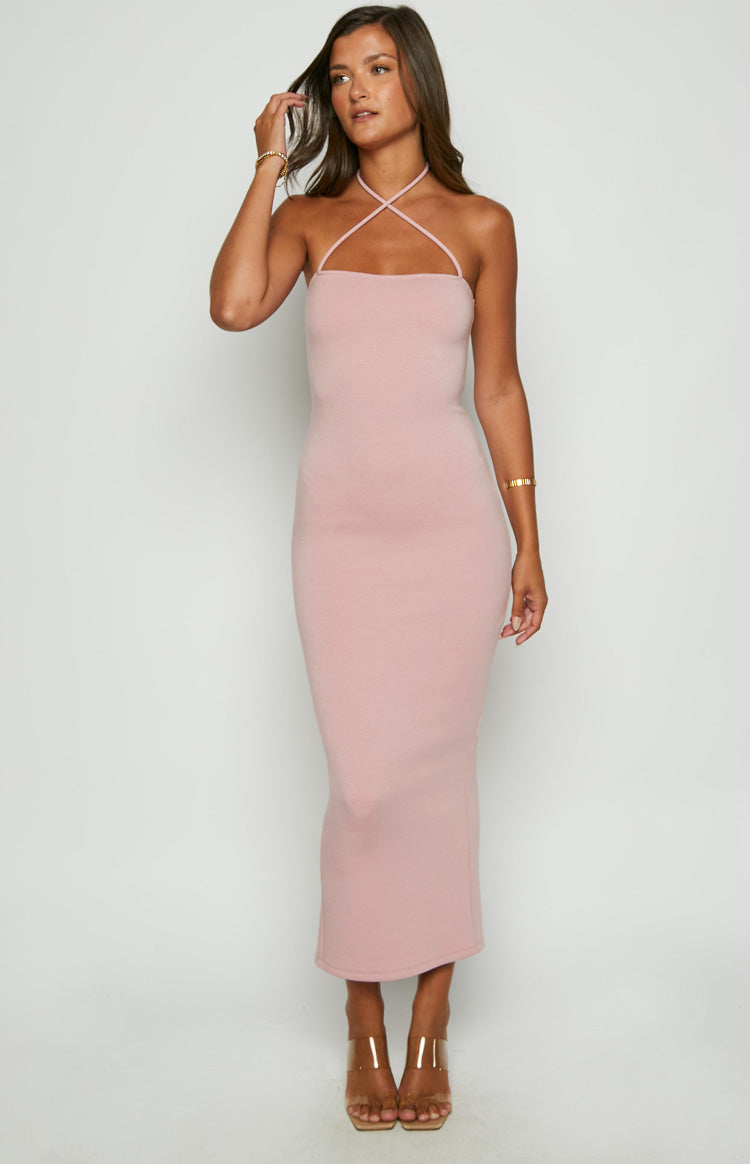 Brynlee Pink Halter Midi Dress