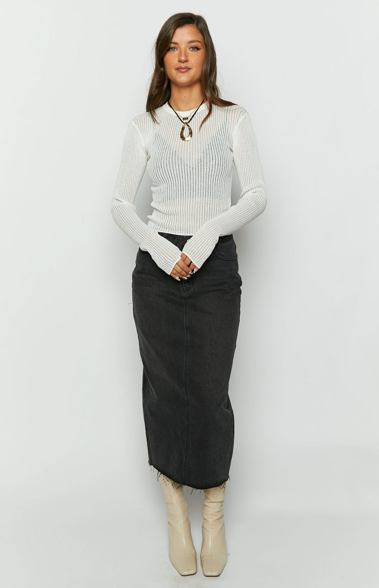 Gems Sheer White Knit Long Sleeve Top