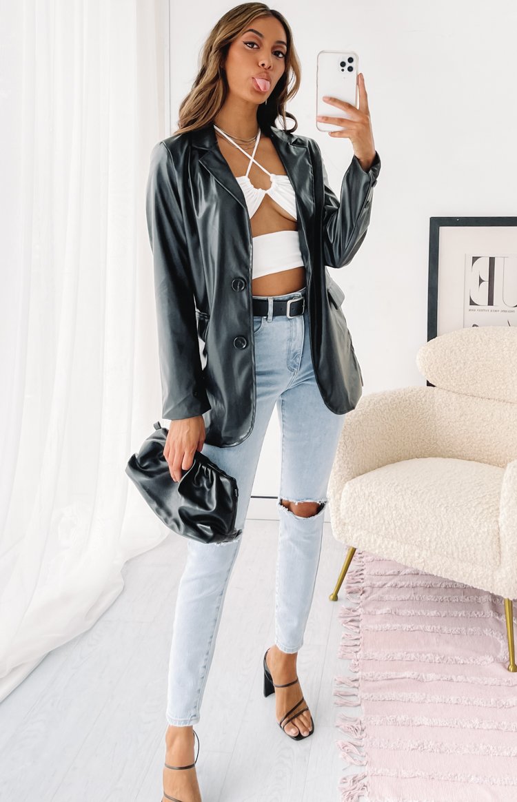 Zina PU Blazer Black