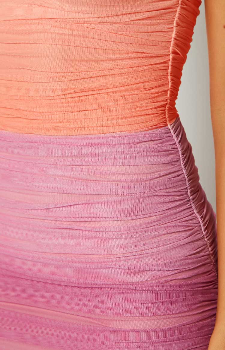 Nikki Pink Rushed Mesh Mini Party Dress
