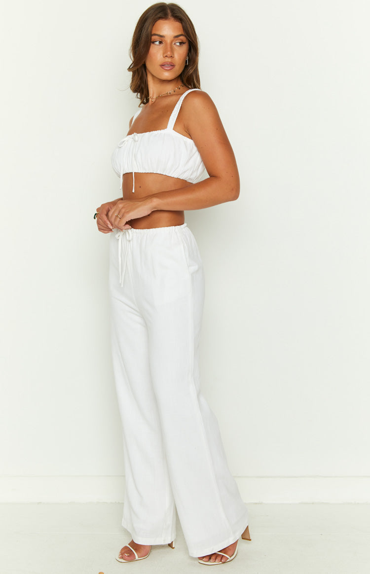 Kellie White Linen Blend Wide Leg Pants