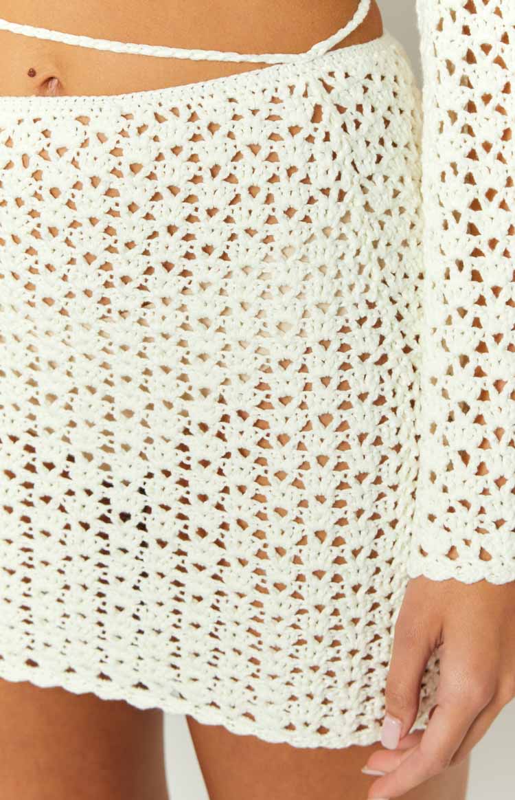 Hadie White Crochet Mini Skirt