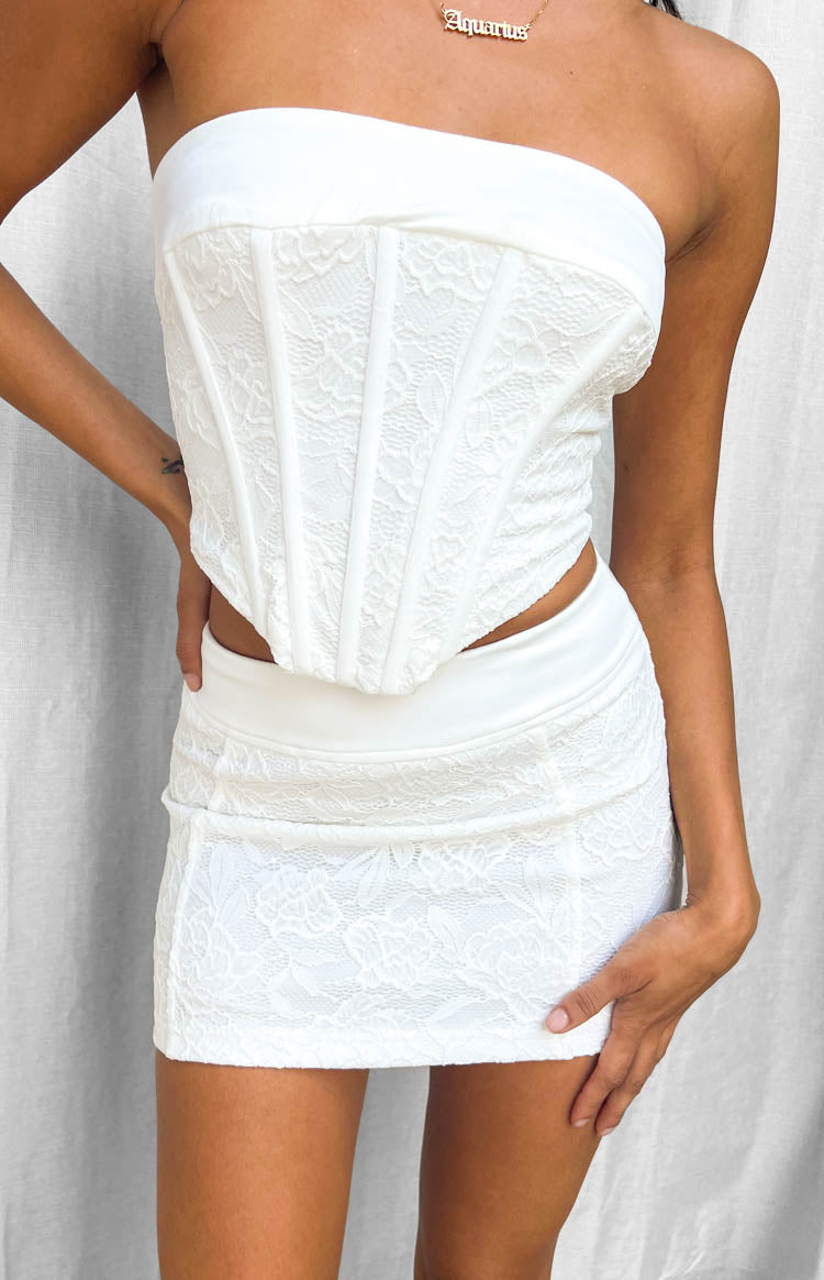 Greer White Lace Mini Skirt