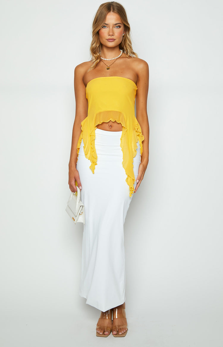 Iris Yellow Ruffle Strapless Top