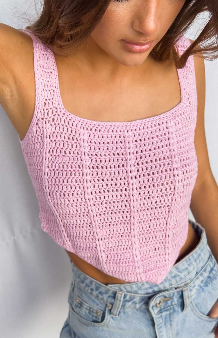 Zyler Pink Crochet Corset Top
