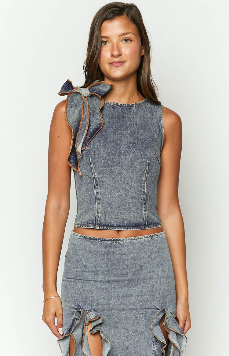 Lioness Rendezvous Faded Denim Top